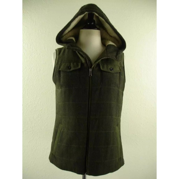 prAna Women's M Ava Vest Jacket Hooded Insulated Full-Zip Cargo Green Wool Blend - Picture 1 of 10